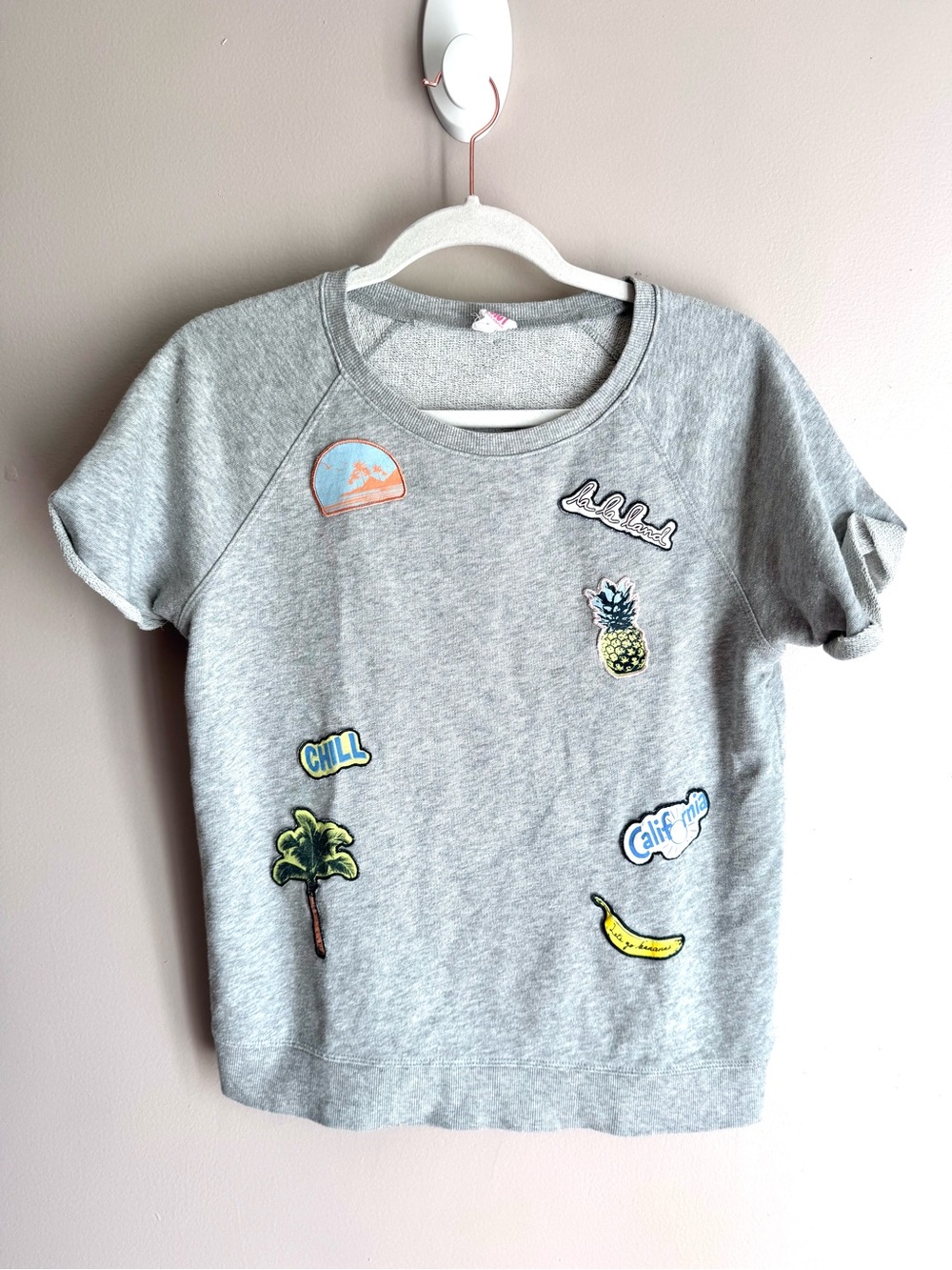 Juicy Couture Gray Patch Sweatshirt Shirt Short Sleeve Cotton M
